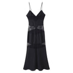 Spring Summer Sexy Halter Backless Lace V Neck Patchwork Suspender