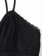 Spring Summer Sexy Halter Backless Lace V Neck Patchwork Suspender