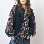Women's Spring Women Clothing Metal Color Line Printed Cover Long Sleeve Shirt