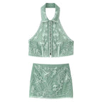 Women's Spring Plate Floral Embroidery Top and Skirt Two-Piece Set