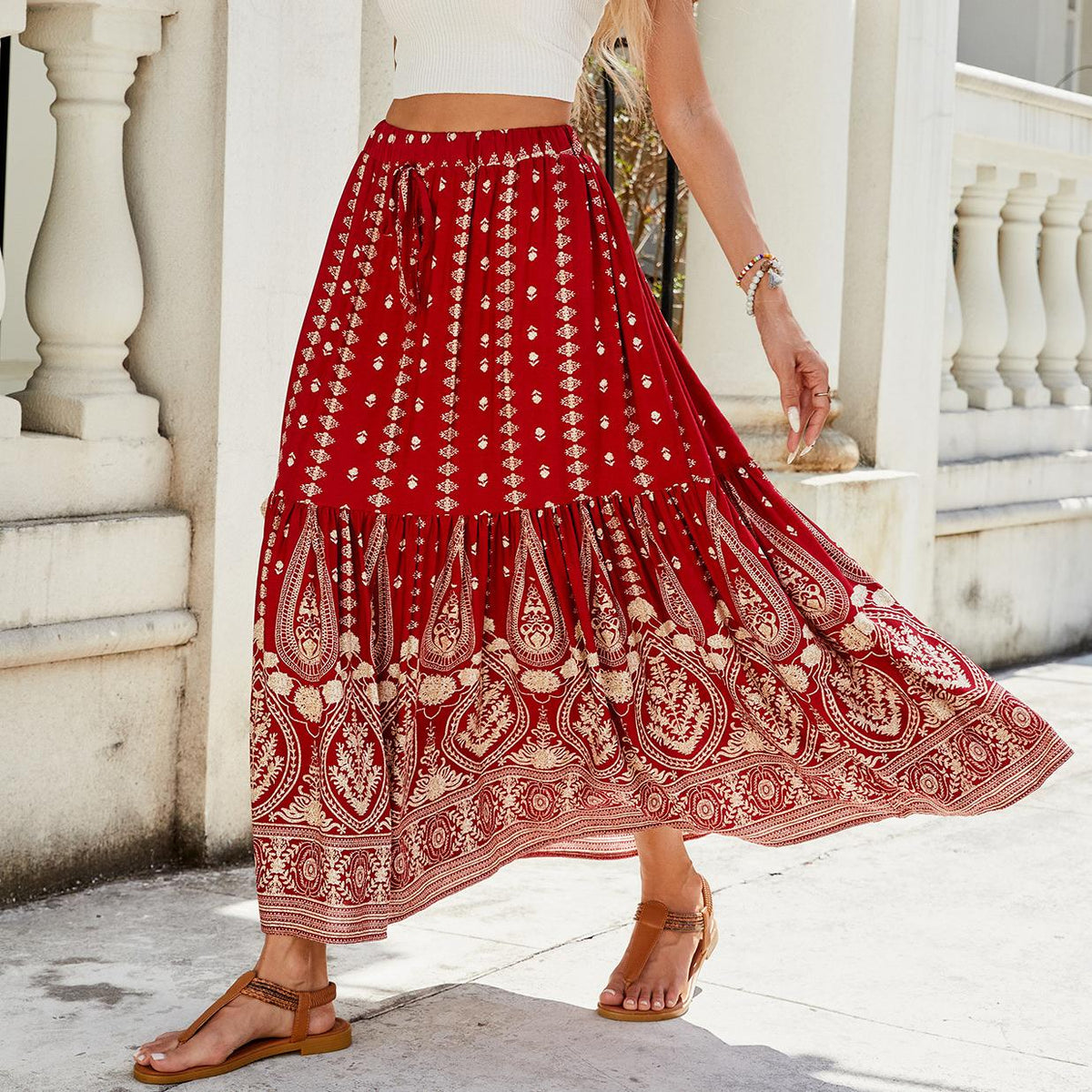 Bohemian Rayon Large Swing Beach Vacation Exotic Skirt