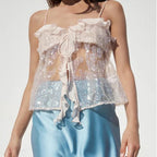 Women's Fall Women Clothing Spaghetti Strap Ruffle Lace Up Sequin Sling Small Top