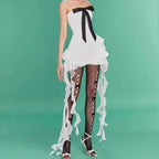 Summer Tassel Bowknot Decoration Strapless Dress