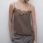 's Solid Color Lace Camisole Off Shoulder Vest Inner Match Top