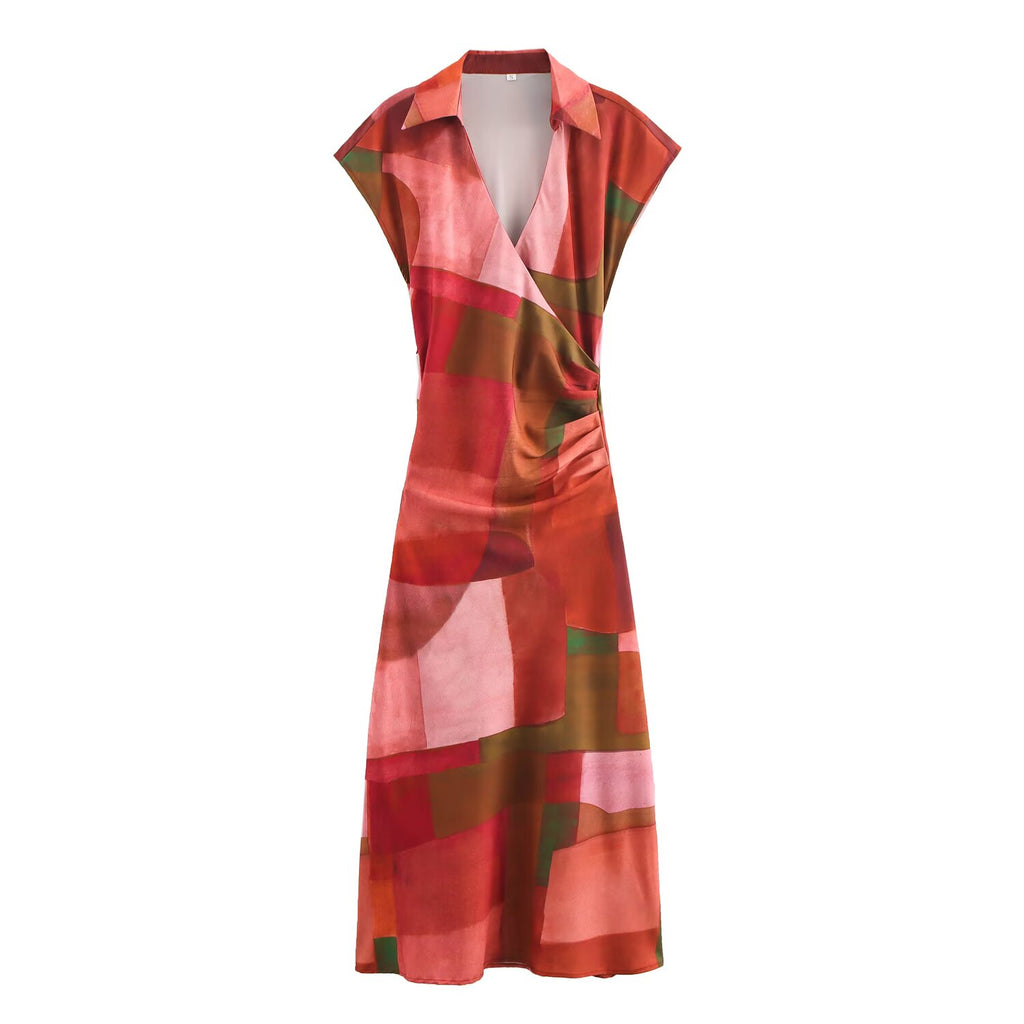 Women's Geometric Abstract Printed Silk-Satin Dress