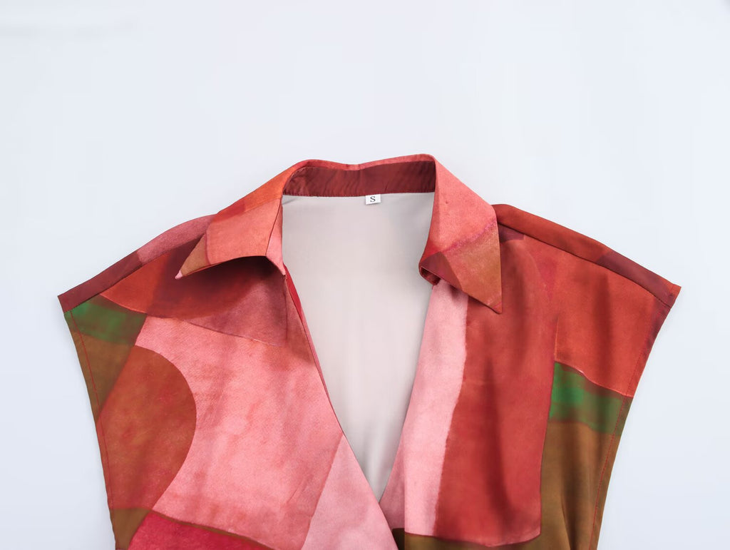 Women's Geometric Abstract Printed Silk-Satin Dress