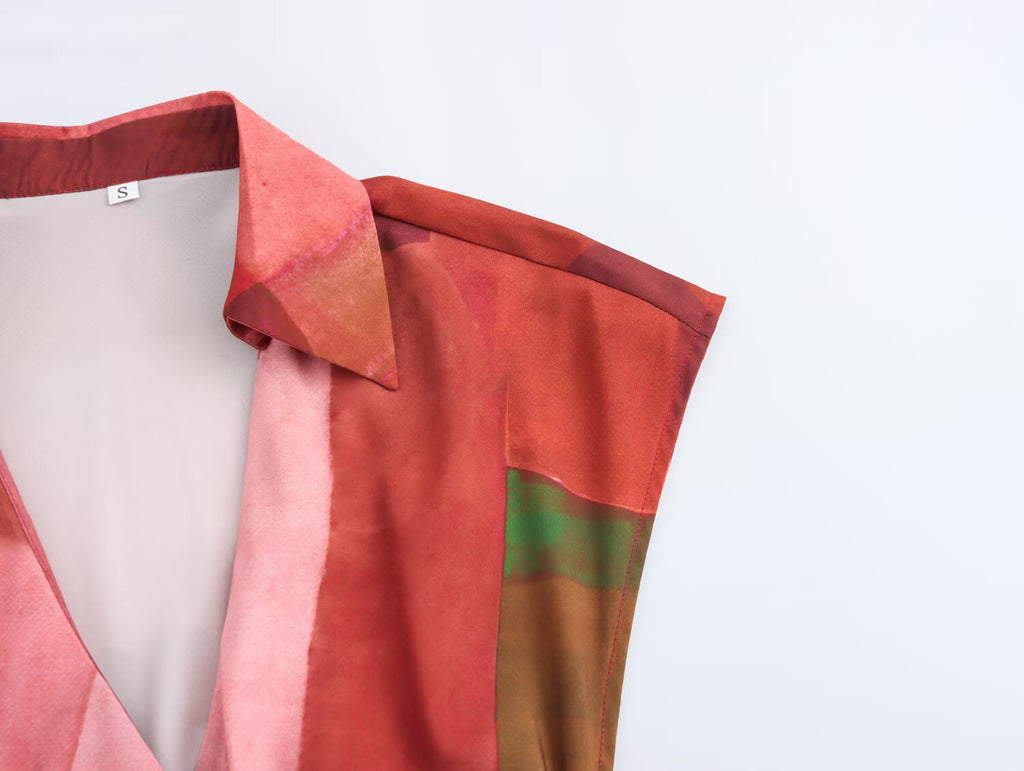 Women's Geometric Abstract Printed Silk-Satin Dress