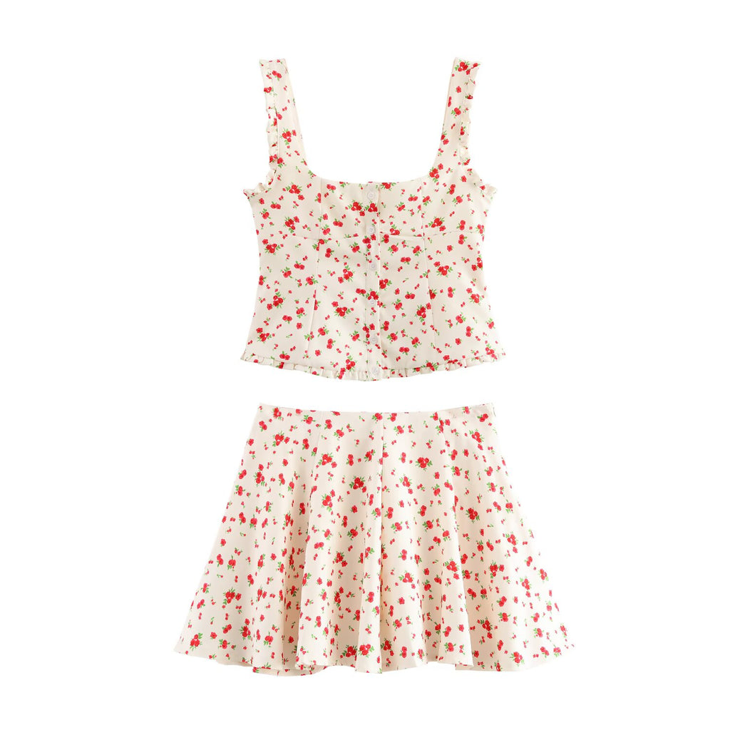 Women's Stretch Poplin Sleeveless Top and Skirt Two-Piece Set