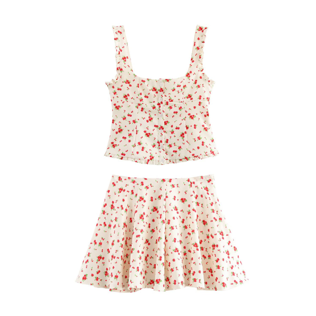 Women's Stretch Poplin Sleeveless Top and Skirt Two-Piece Set