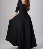 Women's Ruched Square-Neck Long-Sleeve Maxi Dress