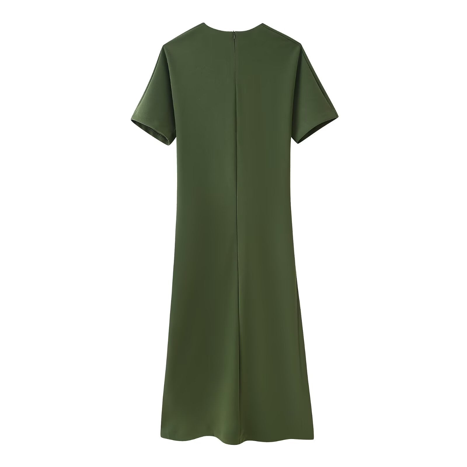 Crew-Neck Ruched Split Short-Sleeve A-Line Maxi Dress