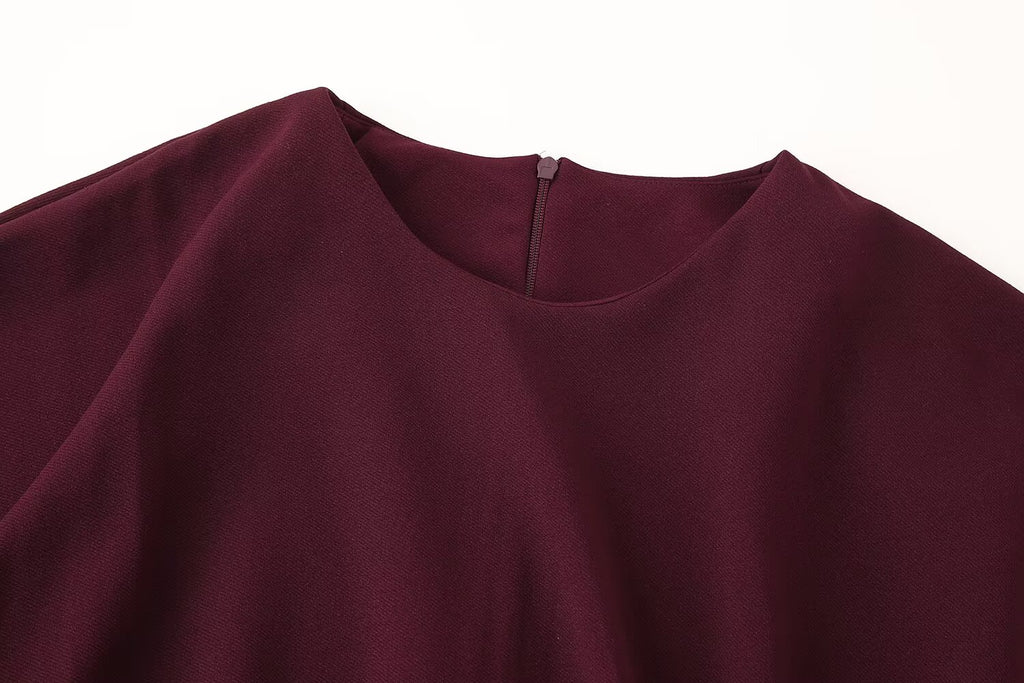 Crew-Neck Ruched Split Short-Sleeve A-Line Maxi Dress