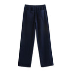 Spring Stitching Stripe Belt Denim Coat Trousers Set