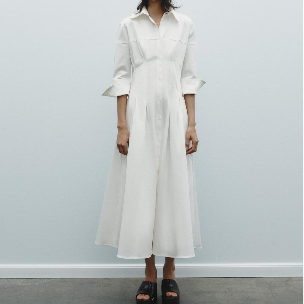 Collared Tie-Waist Shirt Maxi Dress