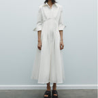 Collared Tie-Waist Shirt Maxi Dress