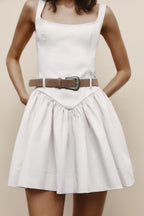 Belted Backless Spaghetti-Strap A-Line Mini Dress