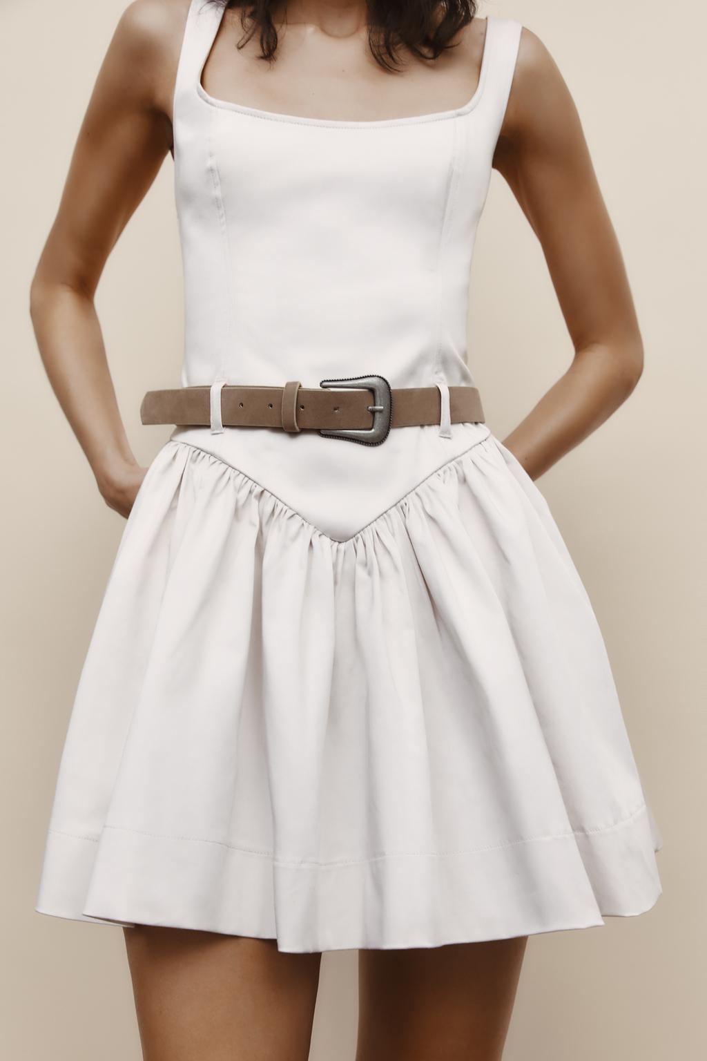 Belted Backless Spaghetti-Strap A-Line Mini Dress