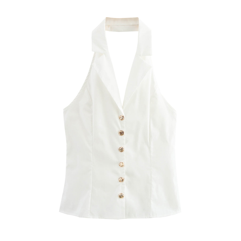 White Backless Halter Top