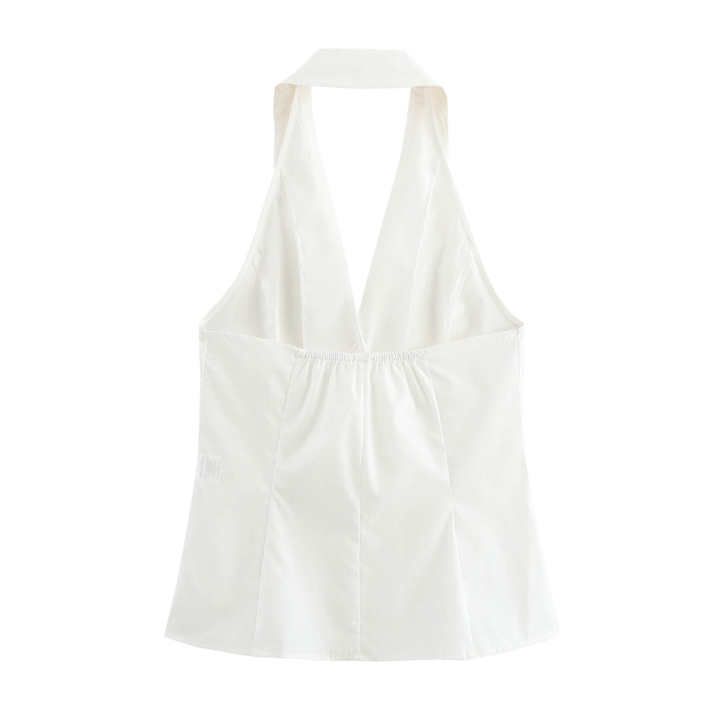 White Backless Halter Top