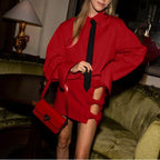 Collared Shirt & Split Hip Skirt Set