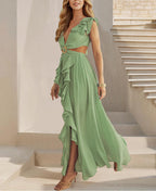 Women's Ruffle-Trim V-Neck Maxi Dress