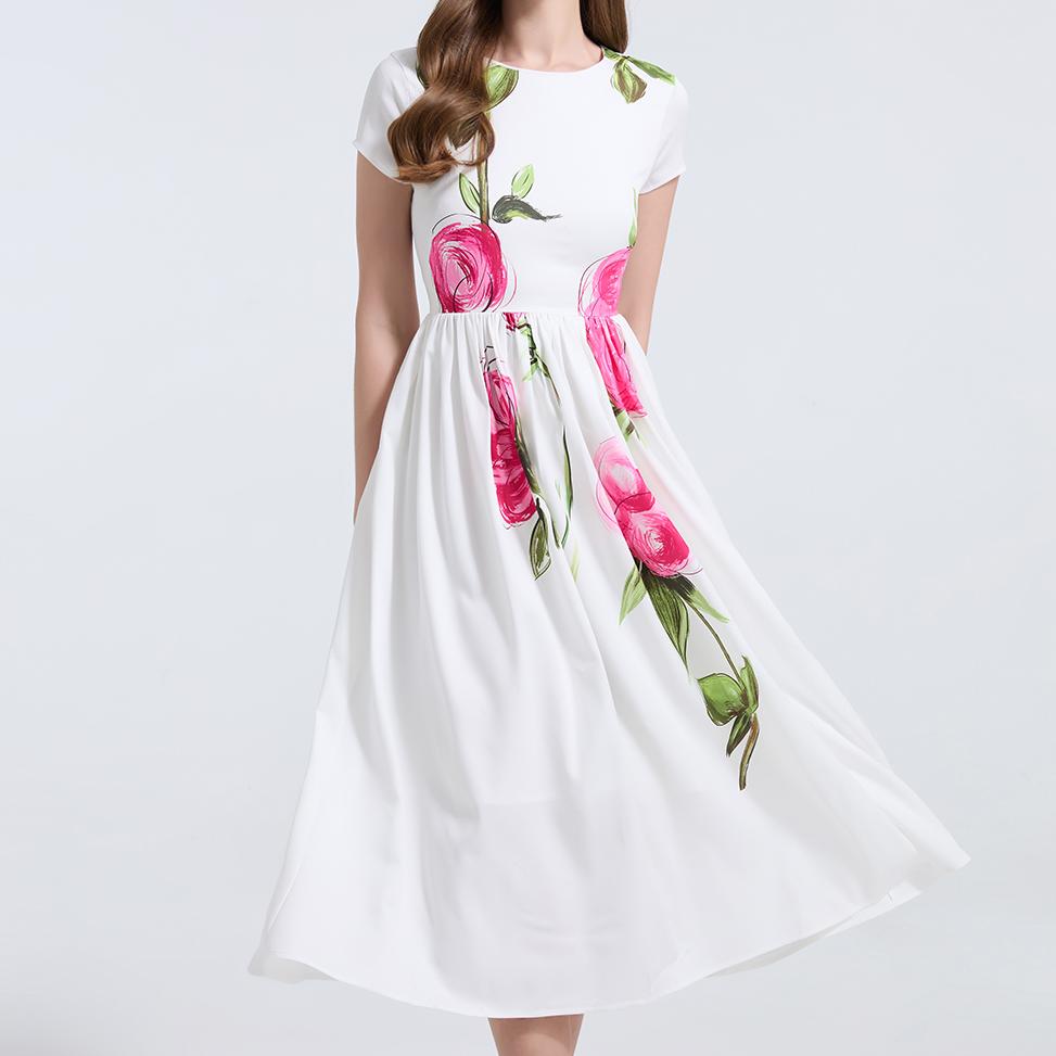 Vintage Pink Floral A-Line Midi Dress