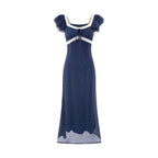 Lace Edge Polka-Dot Stitching Summer Vacation Waist Tight Maxi Dress