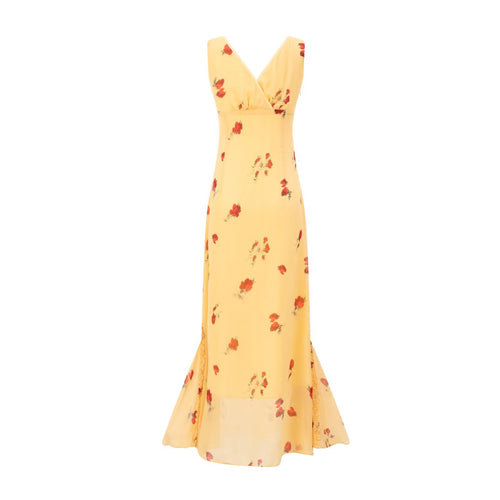 Women's Summer Dusk Rose Lace Sling Floral Dress Cinched Slimming Maxi Dress
