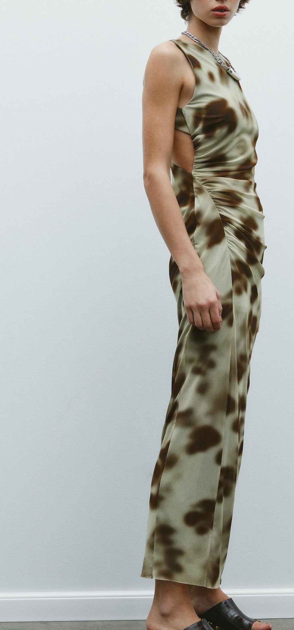 Women's Pleated Silk Net Printing Midi Dress