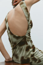 Women's Pleated Silk Net Printing Midi Dress