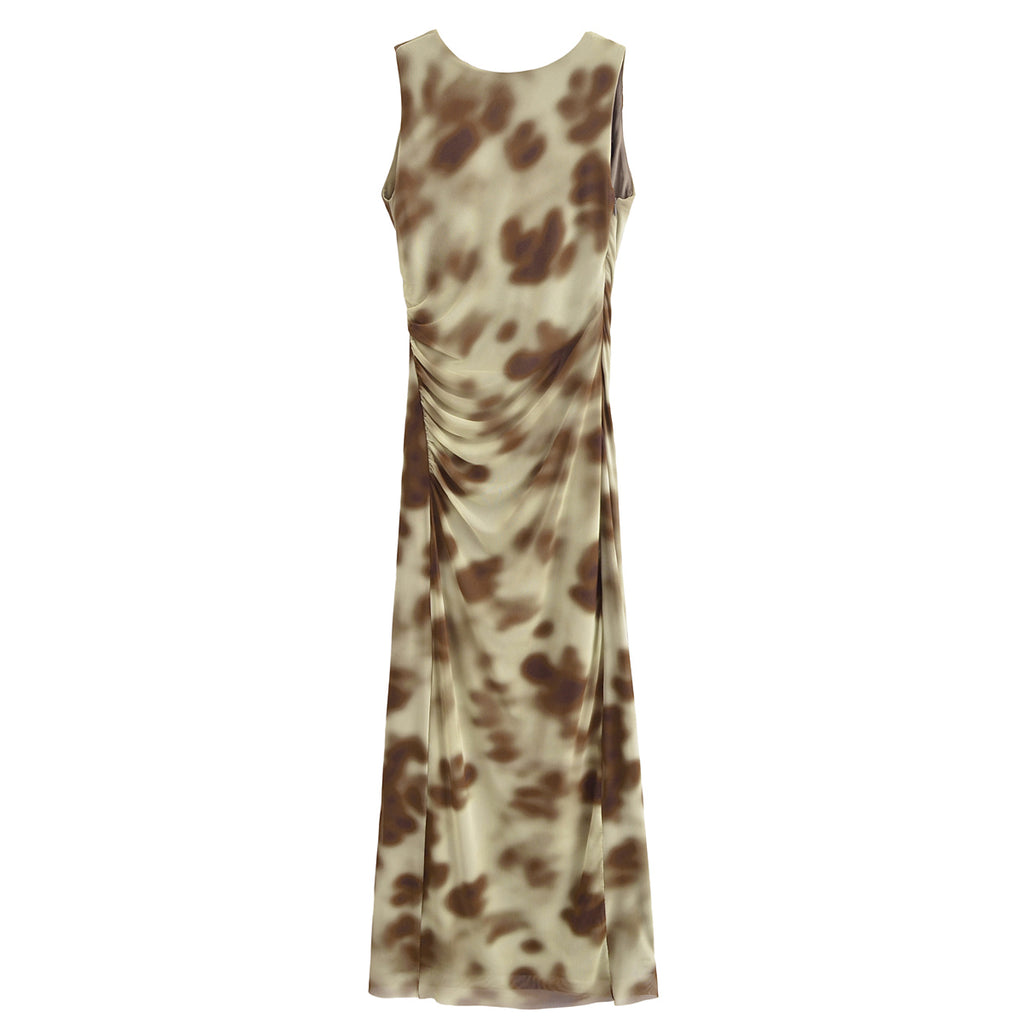 Women's Pleated Silk Net Printing Midi Dress