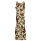 Women's Pleated Silk Net Printing Midi Dress