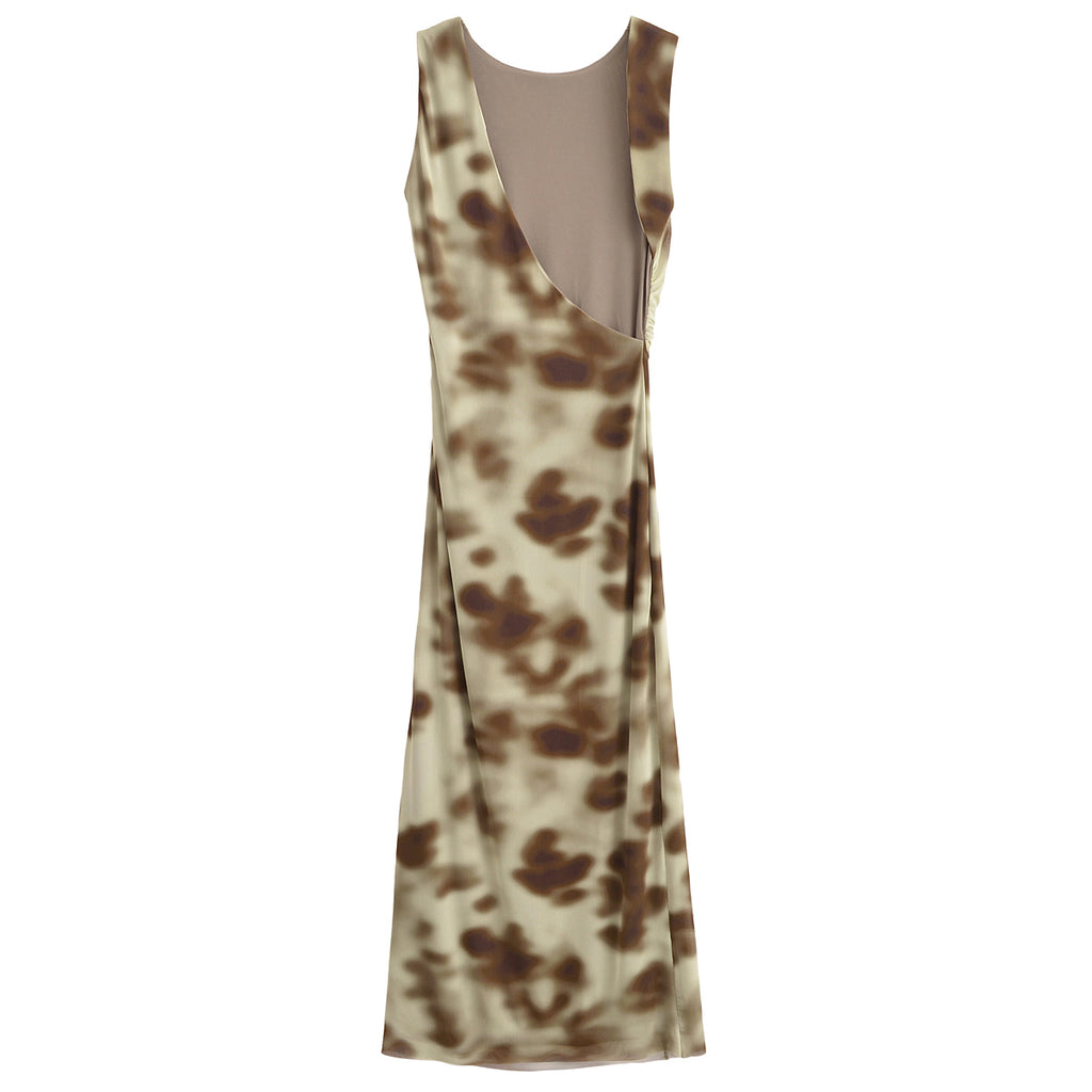 Women's Pleated Silk Net Printing Midi Dress