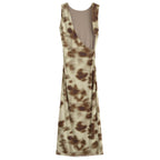 Women's Pleated Silk Net Printing Midi Dress