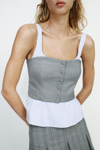 Women's Women Clothing Slim Poplin Patchwork Stripes Strap Top