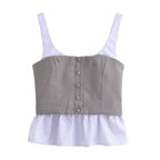 Women's Women Clothing Slim Poplin Patchwork Stripes Strap Top