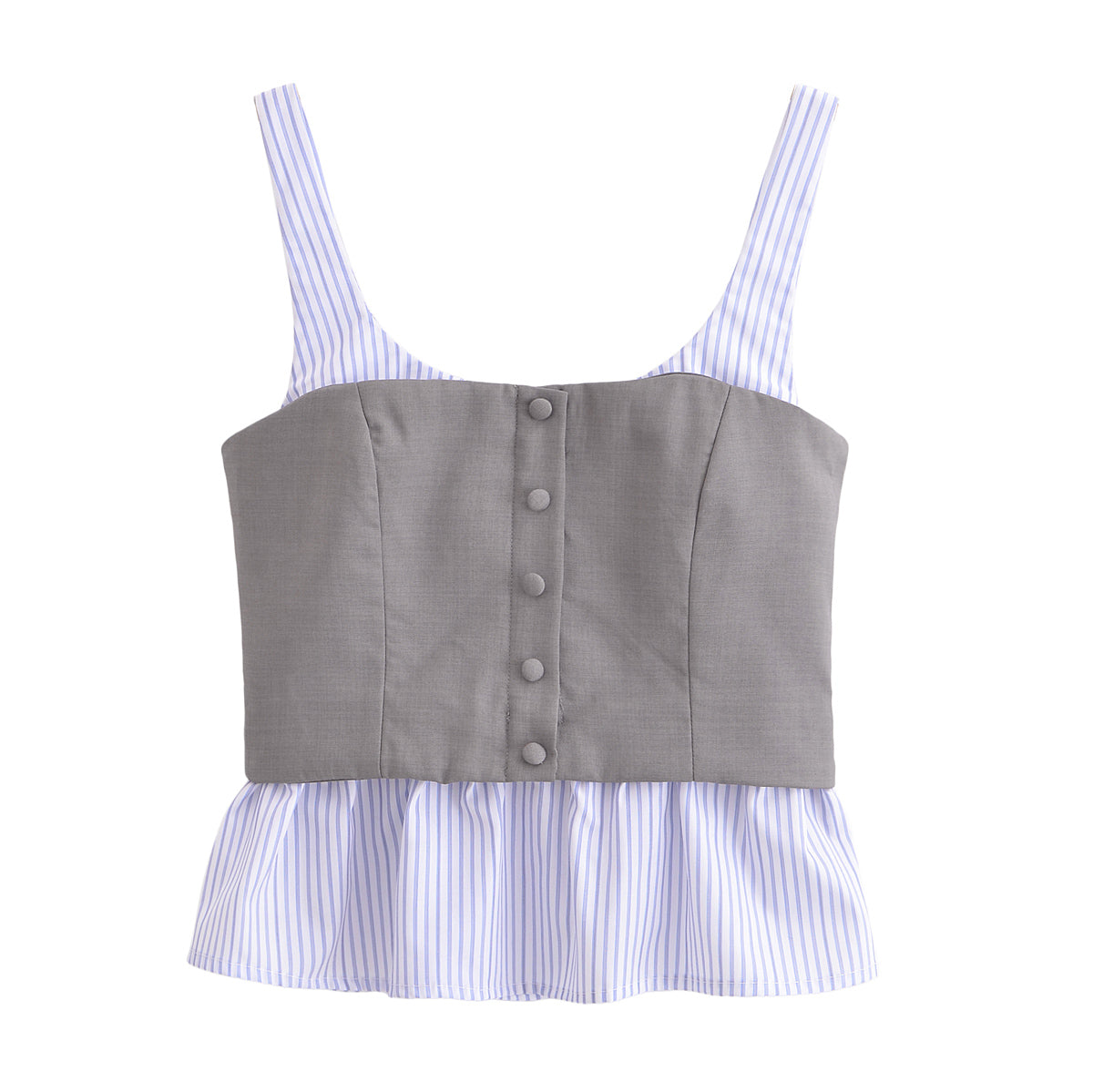 Women's Women Clothing Slim Poplin Patchwork Stripes Strap Top