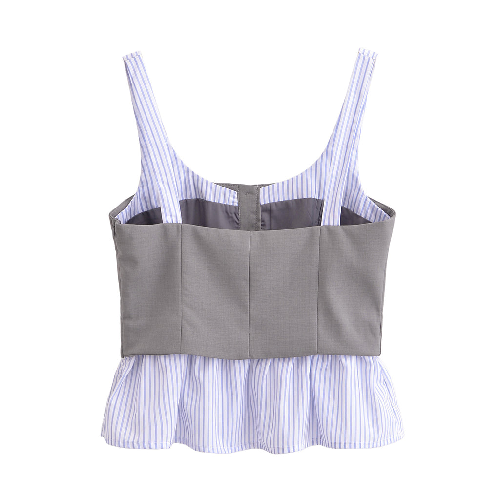 Women's Women Clothing Slim Poplin Patchwork Stripes Strap Top