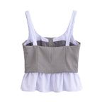 Women's Women Clothing Slim Poplin Patchwork Stripes Strap Top