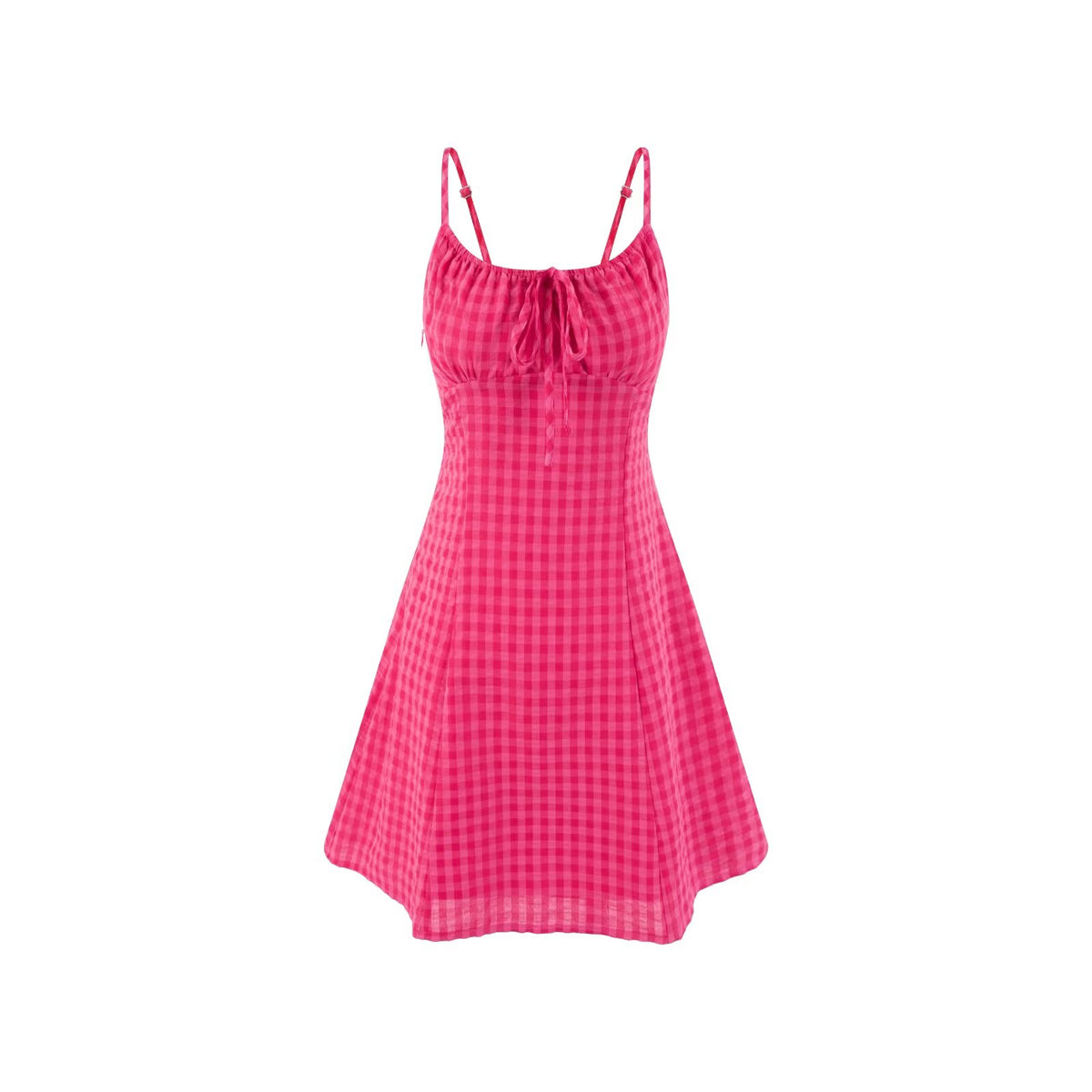 Sweet Spicy Neckline Drawstring Bow Tie Neck Plaid Strap Waist Dress