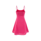 Sweet Spicy Neckline Drawstring Bow Tie Neck Plaid Strap Waist Dress