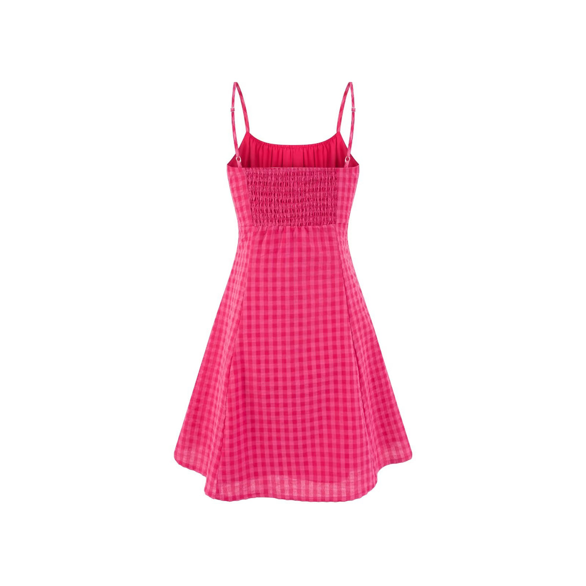 Sweet Spicy Neckline Drawstring Bow Tie Neck Plaid Strap Waist Dress