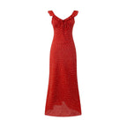 Women's V-Neck Floral Tie Ruched Ruffle Sleeveless Bodycon Maxi Dress