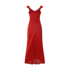 Women's V-Neck Floral Tie Ruched Ruffle Sleeveless Bodycon Maxi Dress