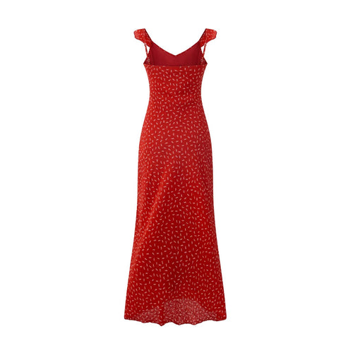 Women's Spring Vacation Elegant Bright Red Floral Printed V Neck Maxi Dress