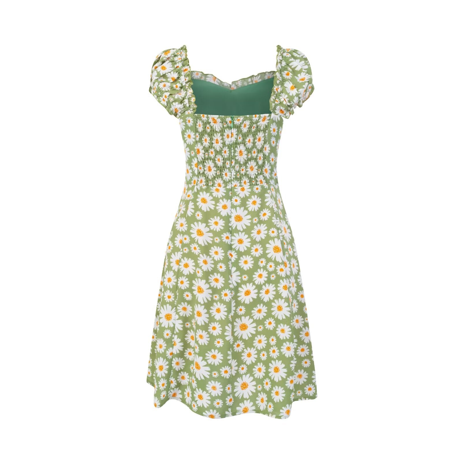 Women's V-Neck Floral Ruffle Smocked Tie Puff-Sleeve A-Line Mini Dress