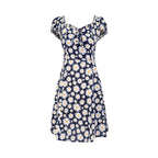 Women's V-Neck Floral Ruffle Smocked Tie Puff-Sleeve A-Line Mini Dress