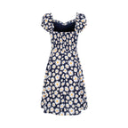 Women's V-Neck Floral Ruffle Smocked Tie Puff-Sleeve A-Line Mini Dress