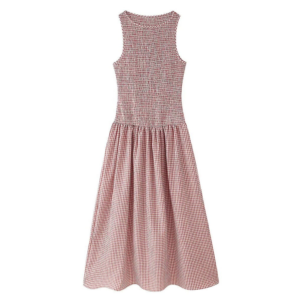 Sweet Idle Smocking Plaid Sleeveless Dress