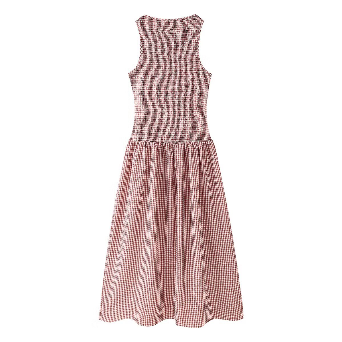 Sweet Idle Smocking Plaid Sleeveless Dress